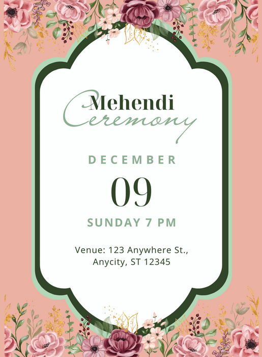 Pink Border Mehndi Ceremony Invitations-AAMCI034