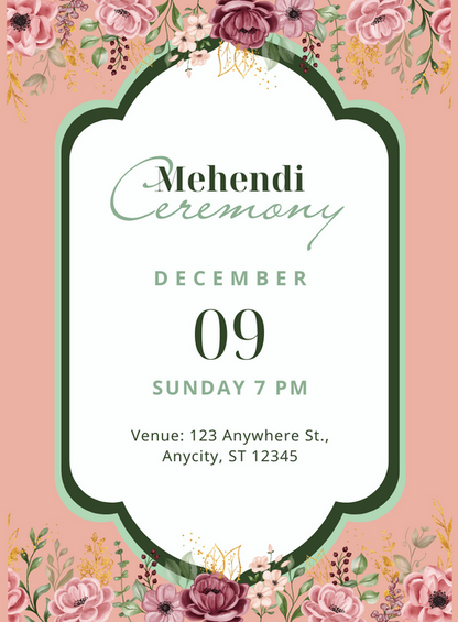 Pink Border Mehndi Ceremony Invitations-AAMCI034