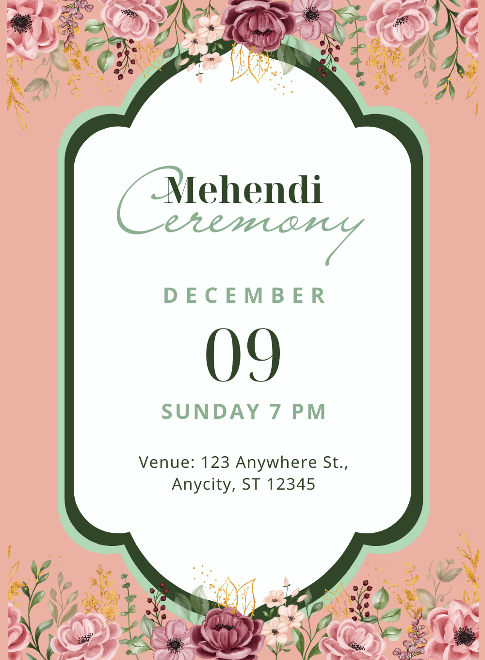 Pink Border Mehndi Ceremony Invitations-AAMCI034