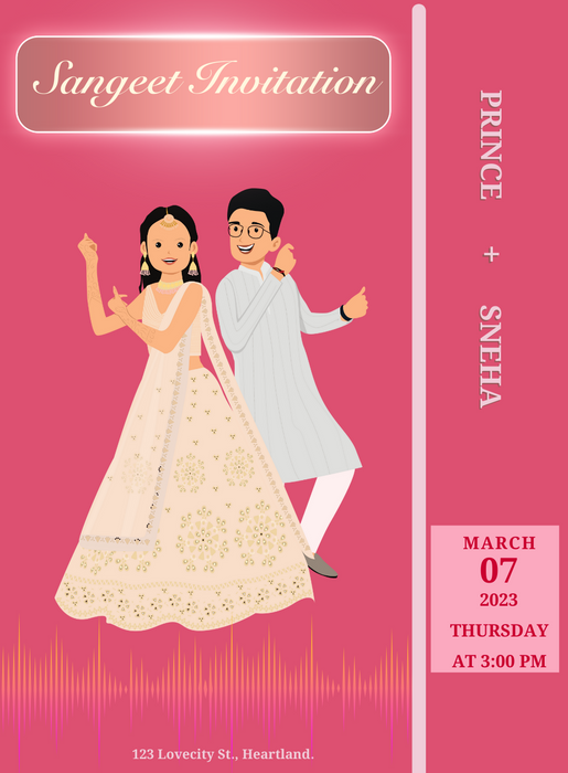 Pink Caricature Sangeet Invitation-AASAN004