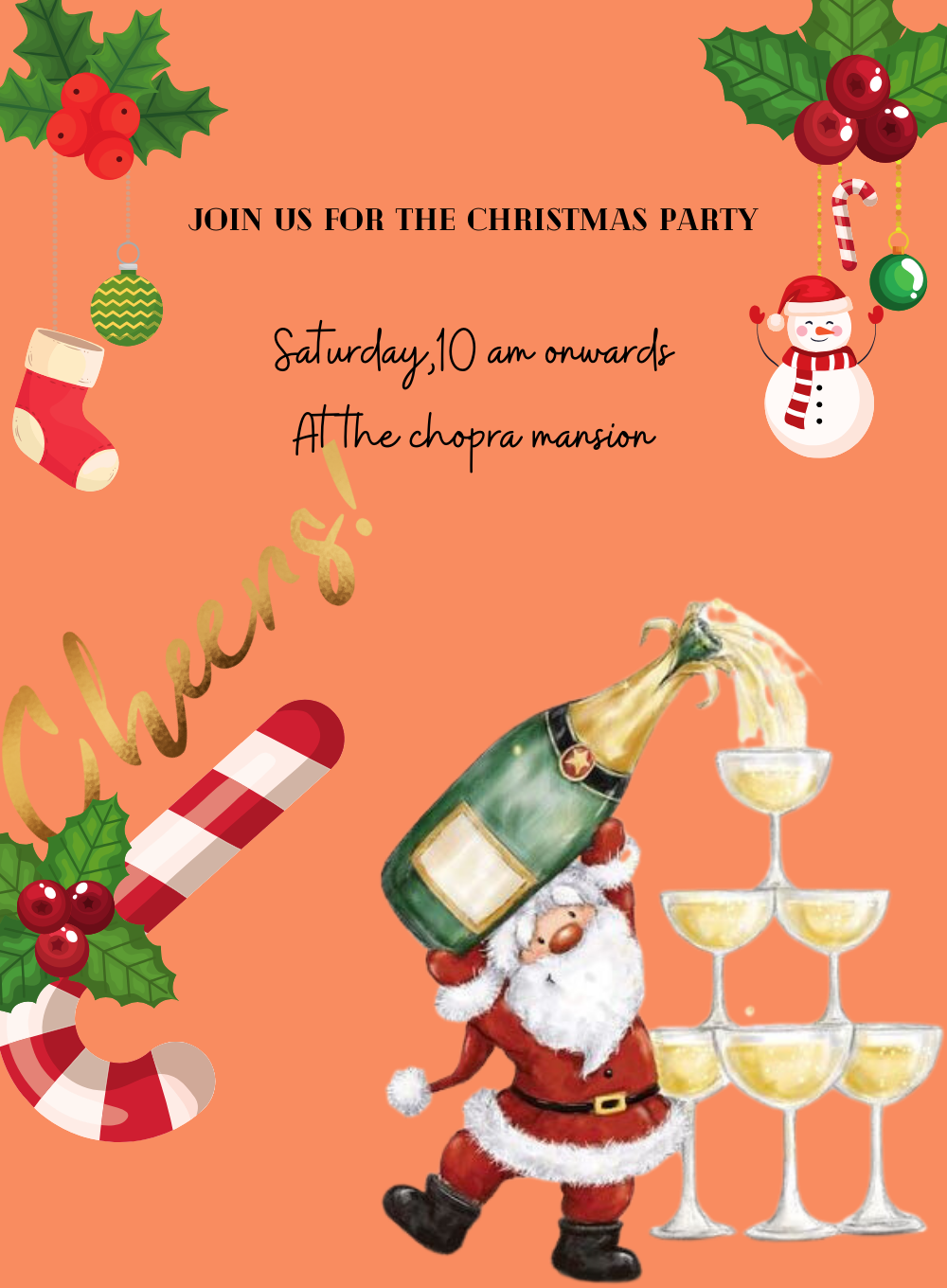 Pink Champagne Christmas Invitation-AACSS008