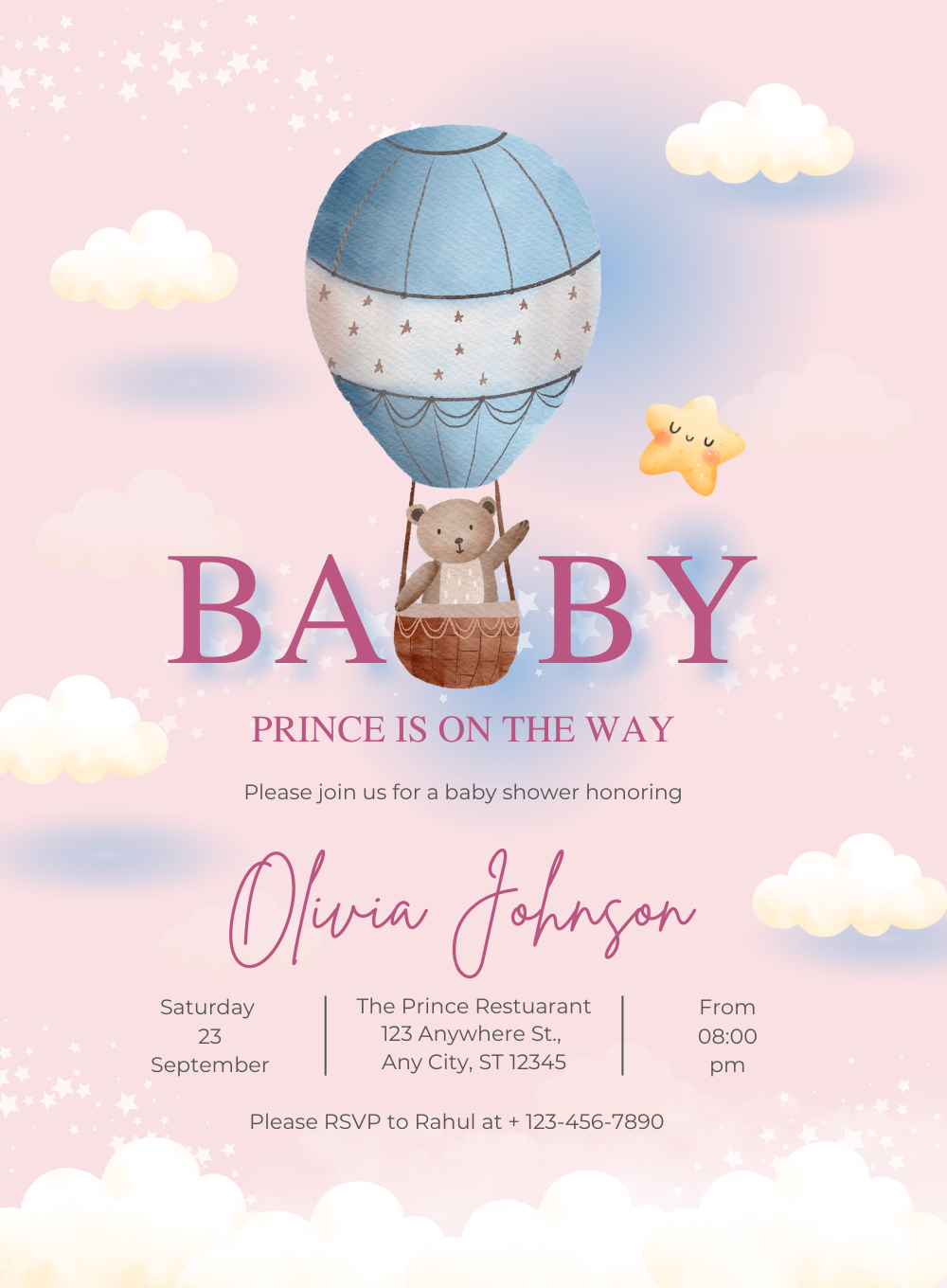Pink Cloud Baby Shower Invitations-AABSW020