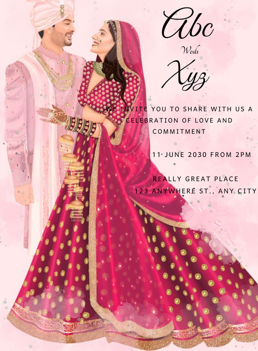 Pink Couple Caricature Wedding Invitation-AACAR012