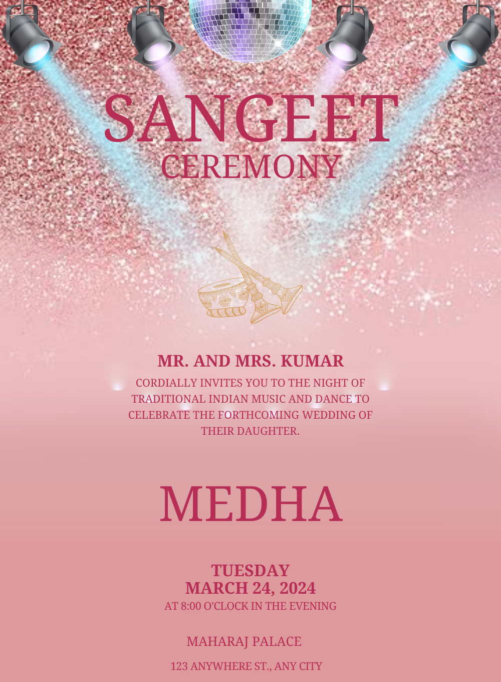 Pink Dazzling Sangeet Invitations-AASAN016