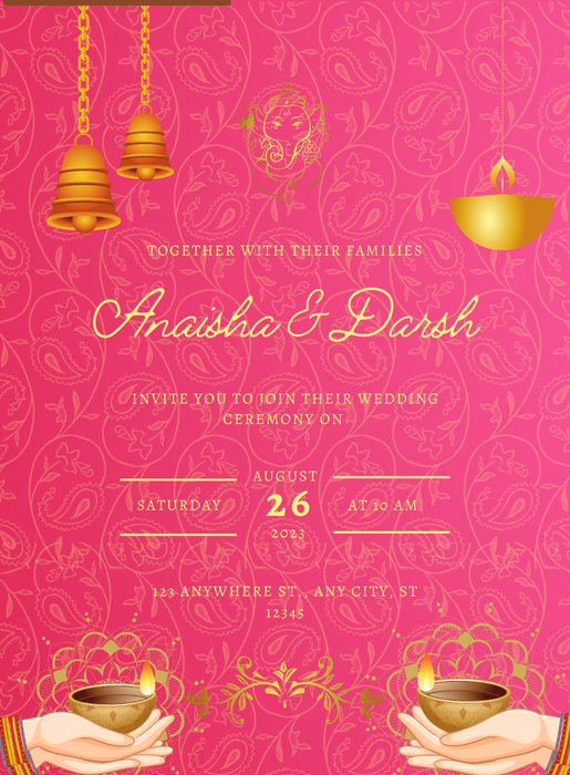 Pink Diya Hindu Wedding Invitation-AAHWI007