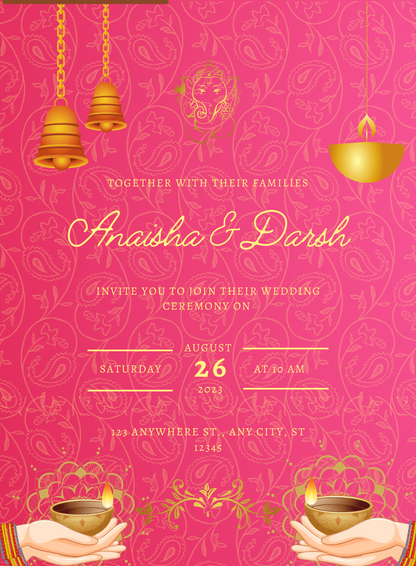 Pink Diya Hindu Wedding Invitation-AAHWI007