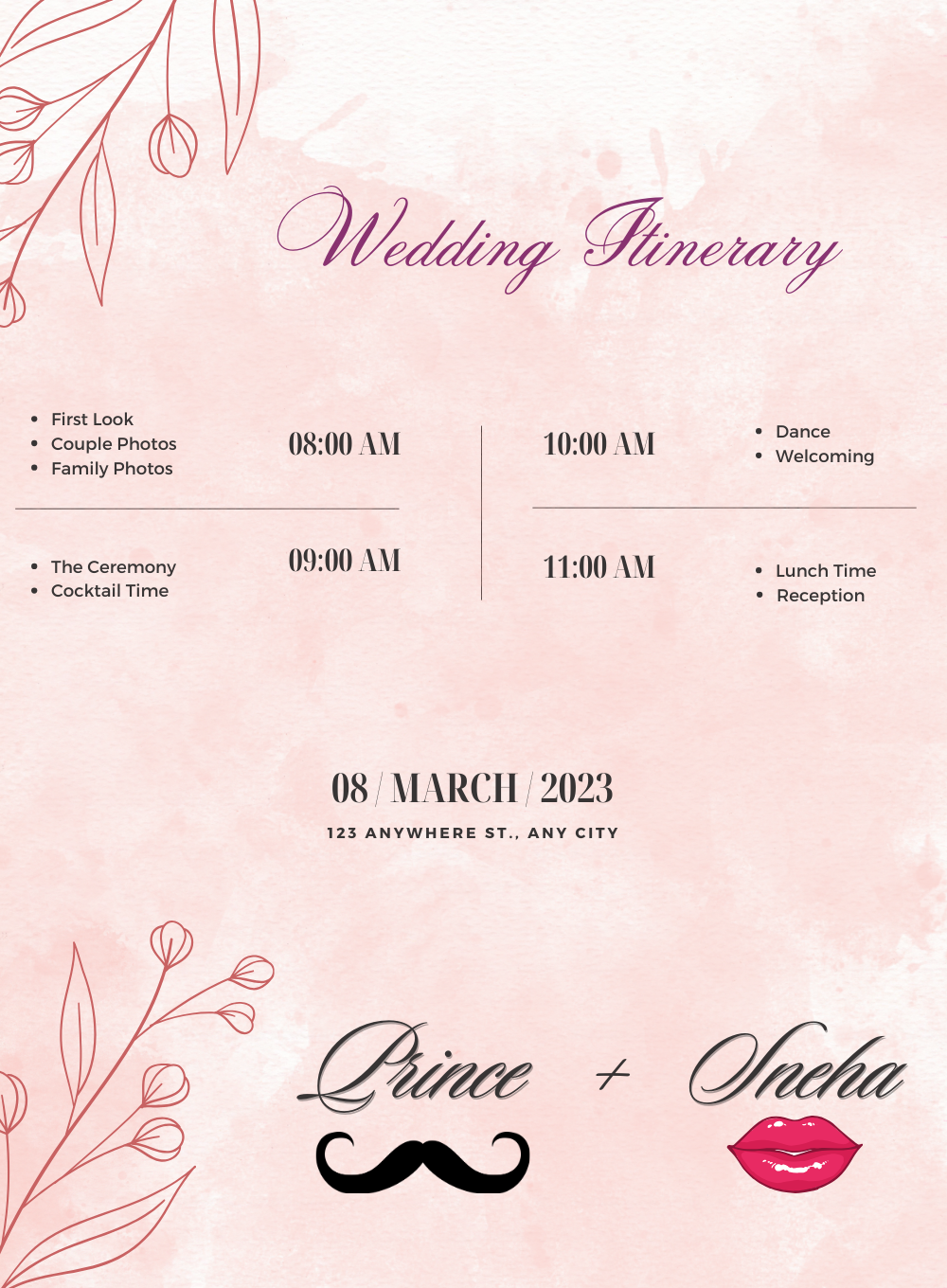 Pink Elegant Wedding Itinerary Invitation-AAWII031