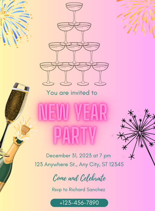 Golden Minute New Year Party Invitation-AANYI015