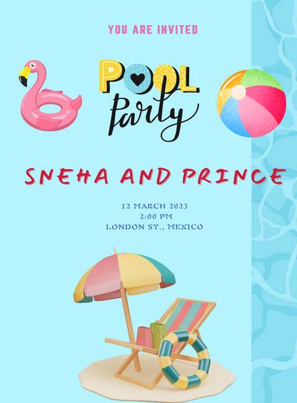 Pink Flamingo Pool Party Invitation-AAPPI013