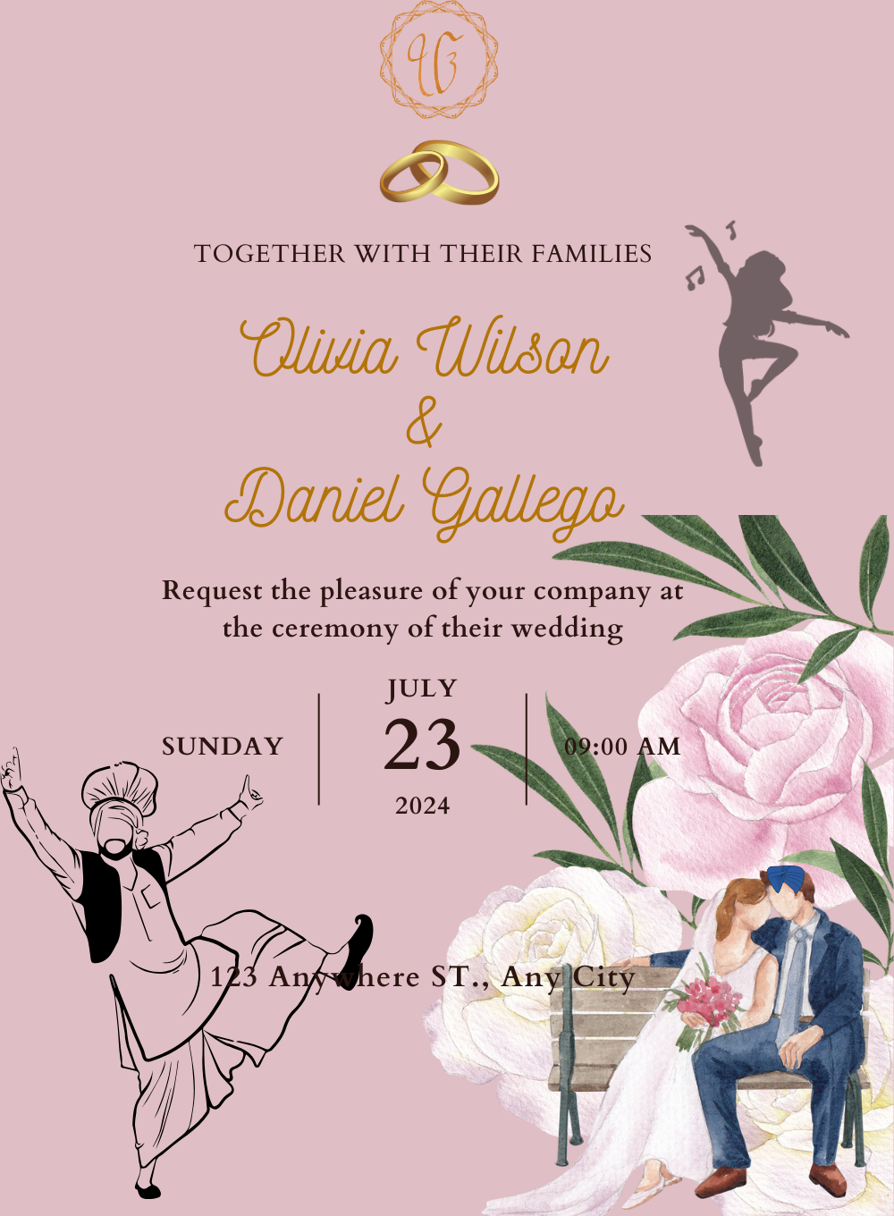 Pink Floral Punjabi Wedding Invitation-AAPUN010