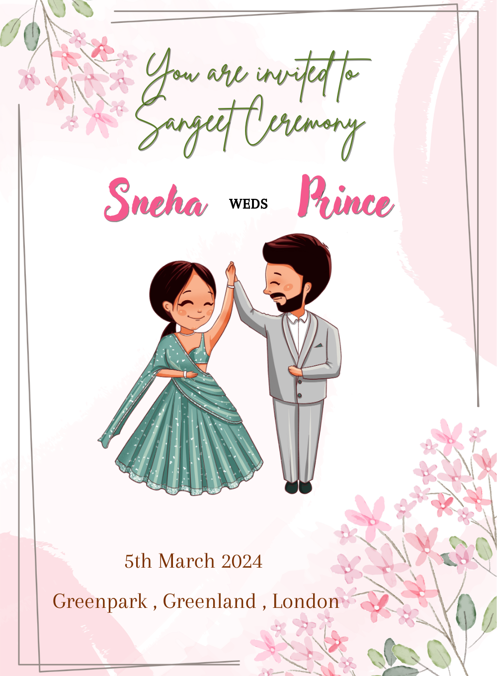 Pink Hearts Sangeet Invitation-AASAN011