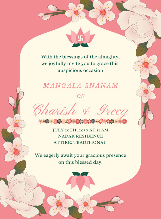 Floral Pink South Indian Wedding Invitation-AASIW011