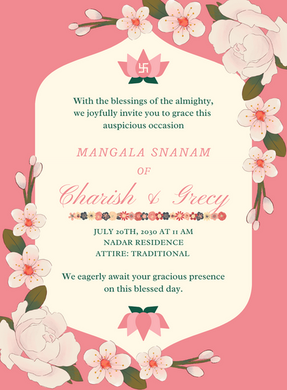 Floral Pink South Indian Wedding Invitation-AASIW011