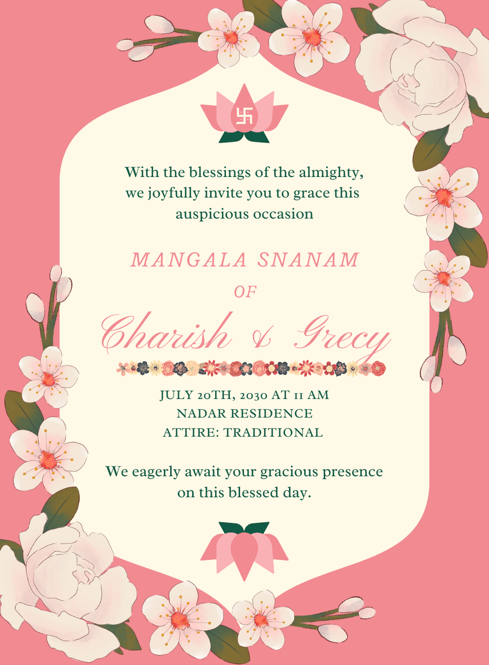 Floral Pink South Indian Wedding Invitation-AASIW011