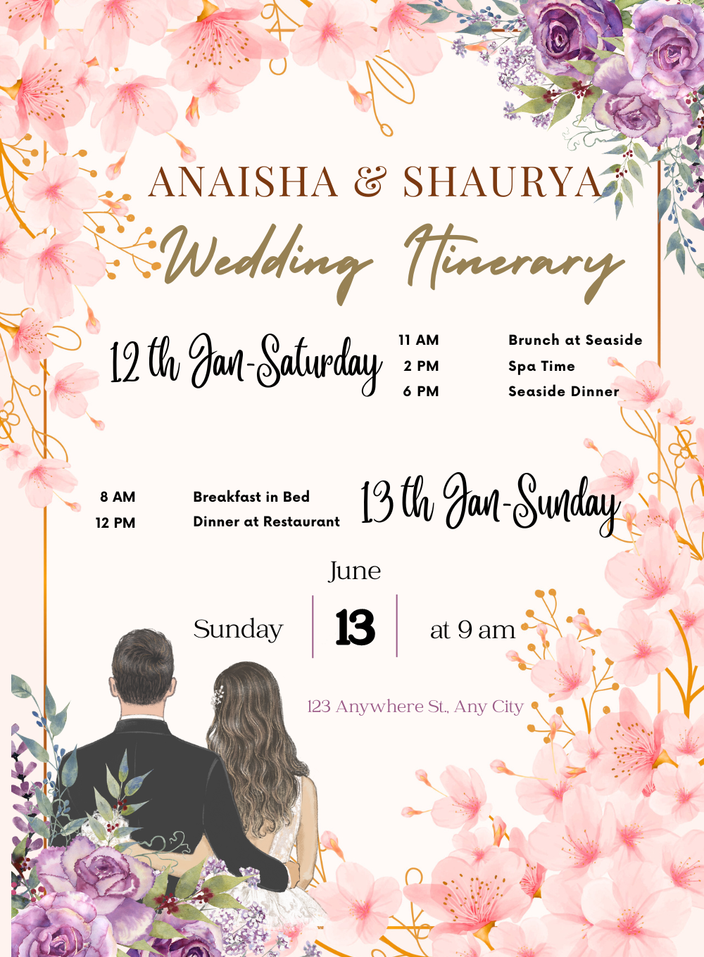 Pink Flower Wedding Itenary Invitation-AAWII027
