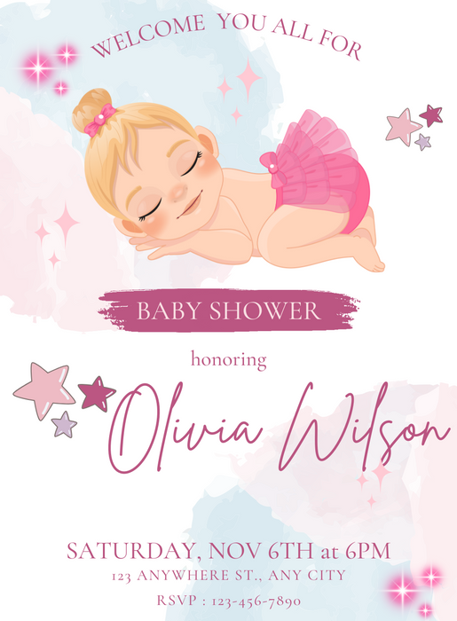 Pink Girl Baby Shower Invitations-AABSW022