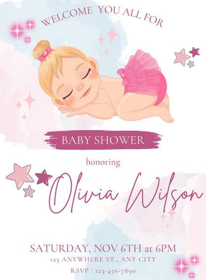Pink Girl Baby Shower Invitations-AABSW022