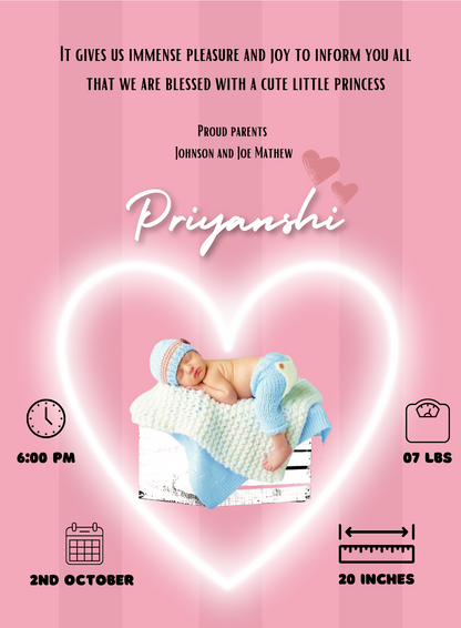 Pink Heart Baby Birth Announcement Invitations-AABBA016