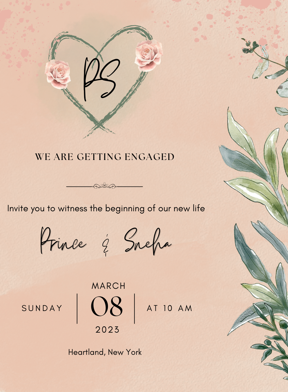 Pink Heart Engagement Invitation-AAEGI008