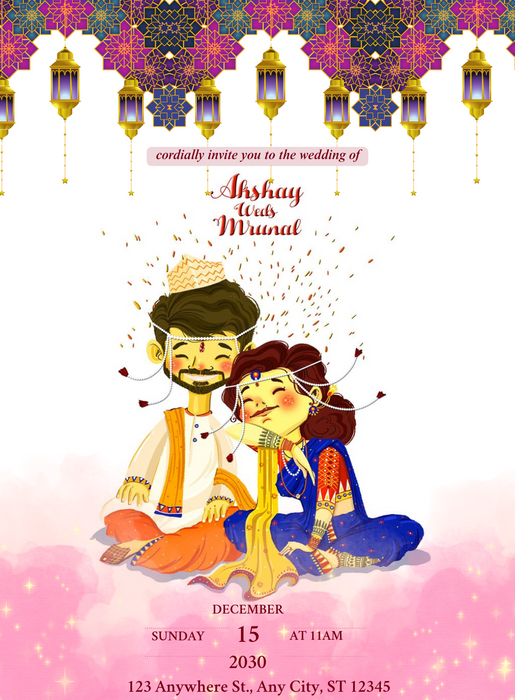 Pink Hue Marathi Wedding Invitation-King of Cards