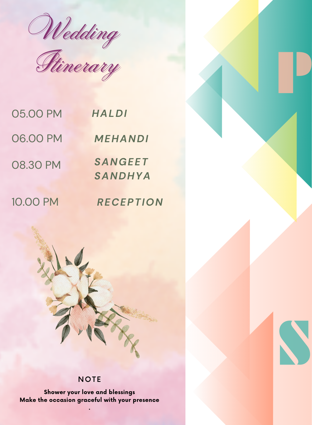 Pink Love Wedding Itinerary Invitation-AAWII034