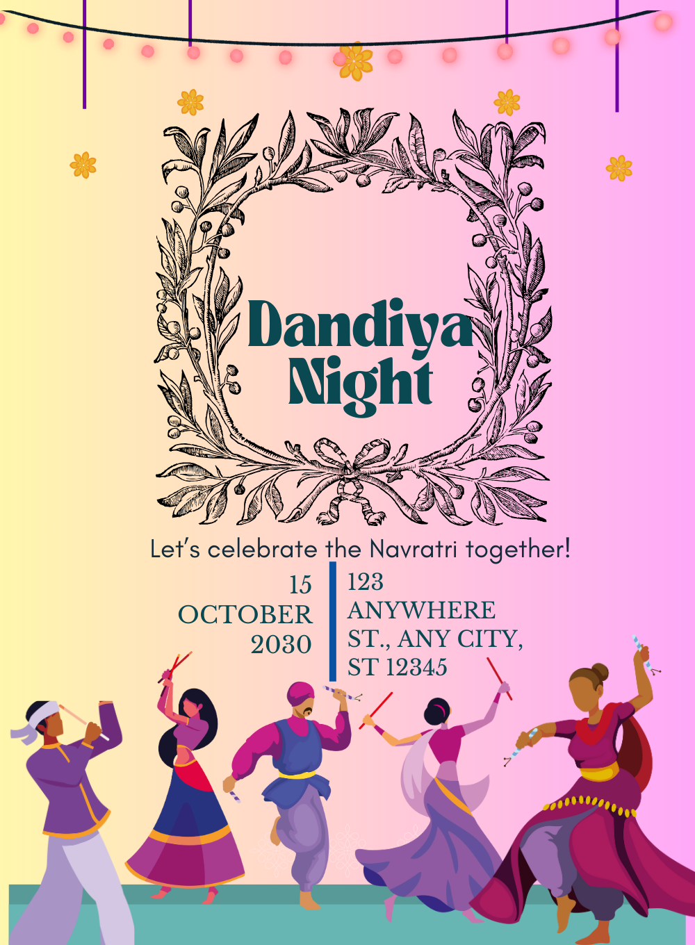 Pink Moves Dandiya Invitations-AADDI007