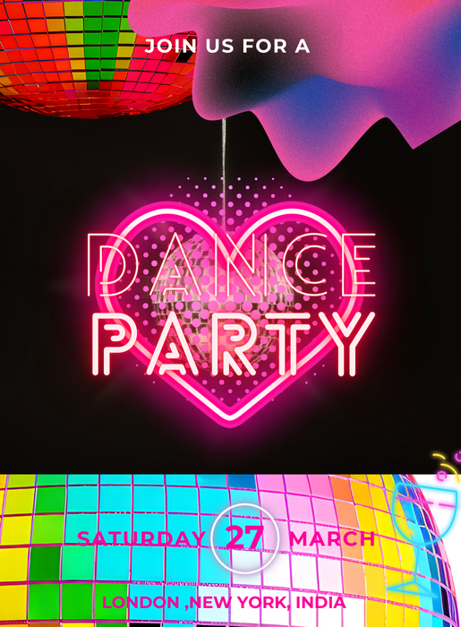 Pink Neon Heart Dance Party Invitation-AADPI016