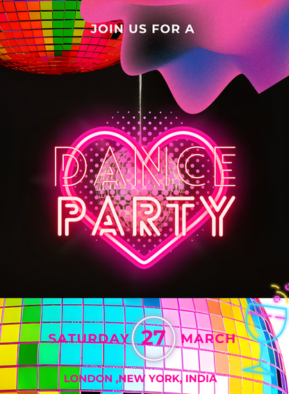 Pink Neon Heart Dance Party Invitation-AADPI016