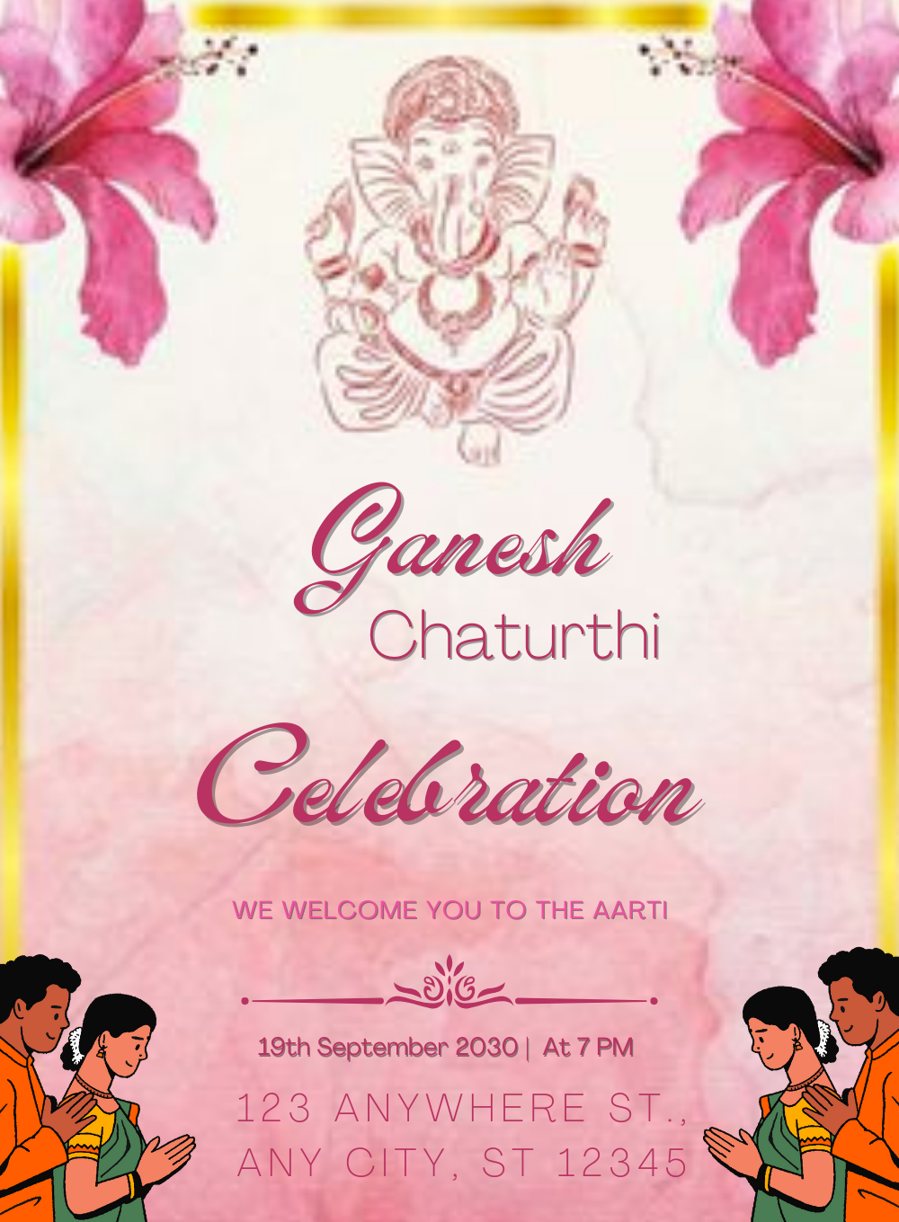 Pink ShoeFlower Ganesh Chaturthi Invitations-AAGCI006