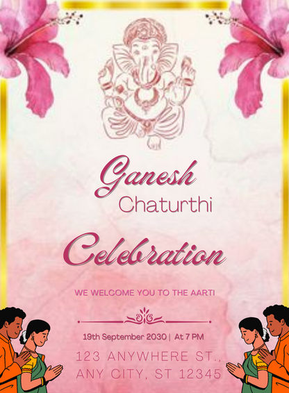 Pink ShoeFlower Ganesh Chaturthi Invitations-AAGCI006