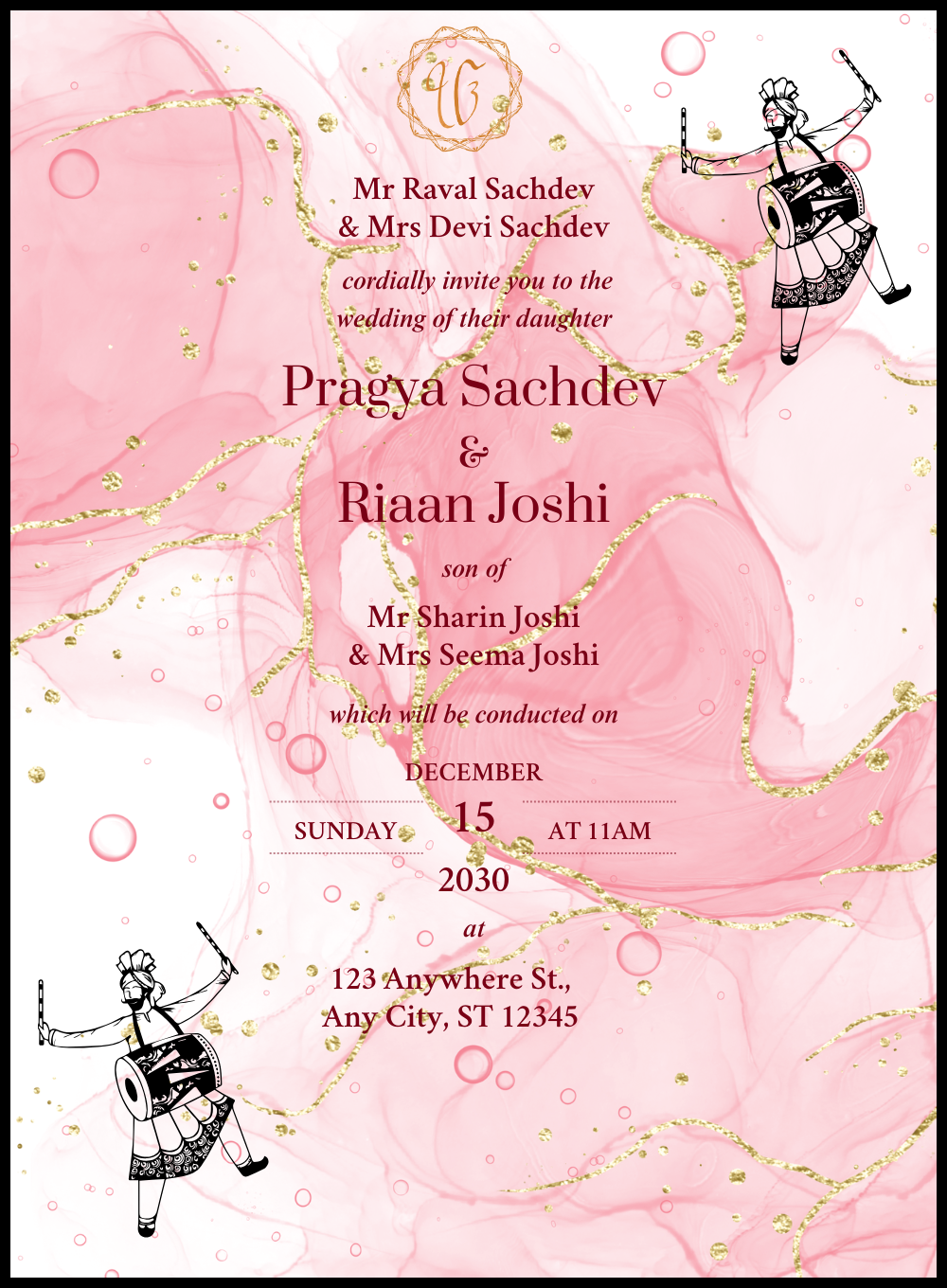 Pink Smoke Punjabi Wedding Invitation-AAPUN005