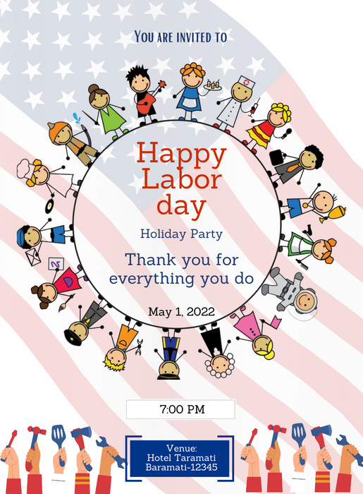 Pink Stripes labor day Invitation-AALAB003