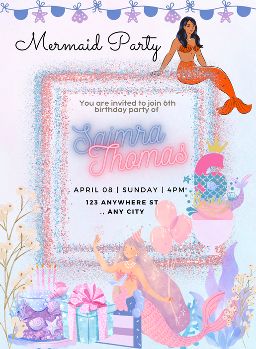 Pink Teal Mermaid Invitation-AAMER012