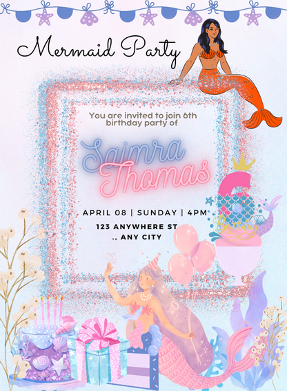 Pink Teal Mermaid Invitation-AAMER012