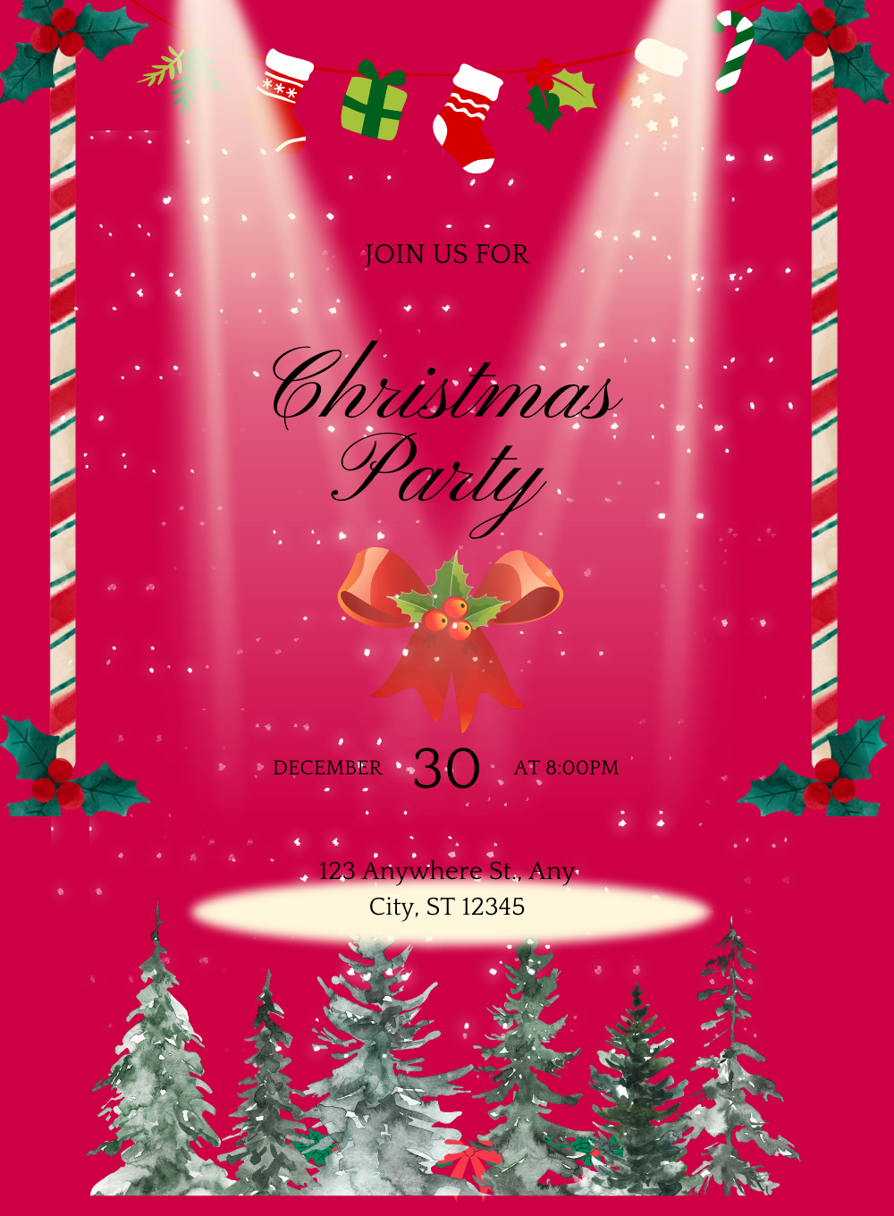 Pink Tree Christmas Invitation-AACSS016