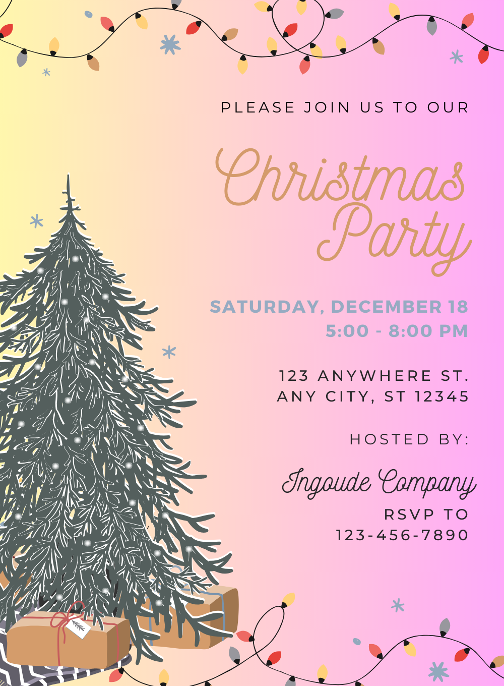 Pink Tree Christmas Invitation-King of Cards