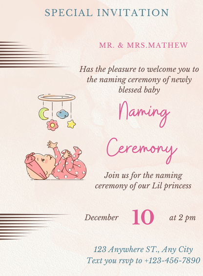Pink Whimsical Naming Ceremony Invitations-AANCI002