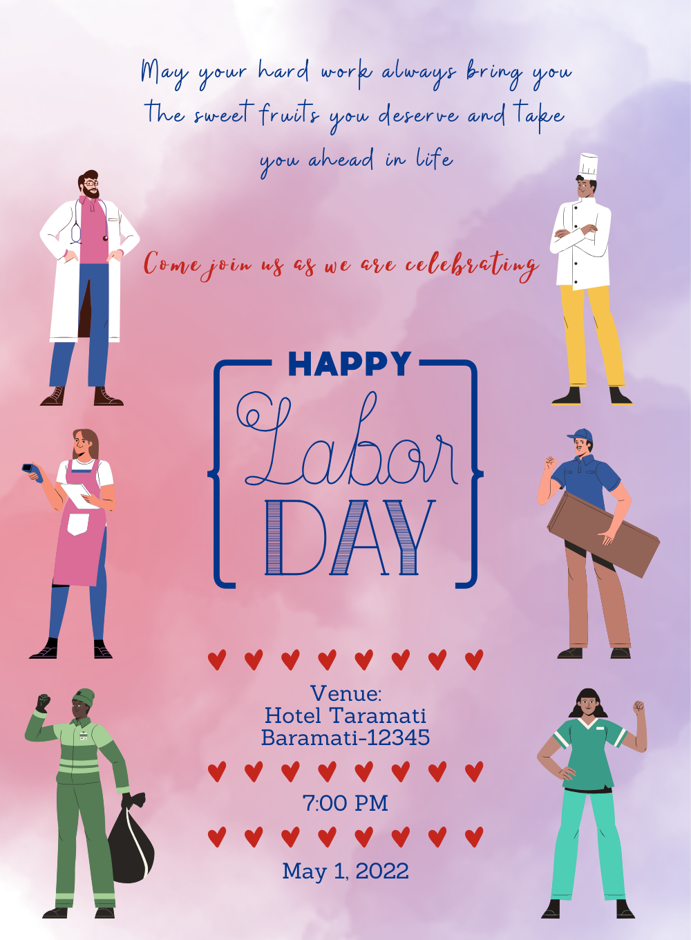 Pink Work labor day Invitation-AALAB002