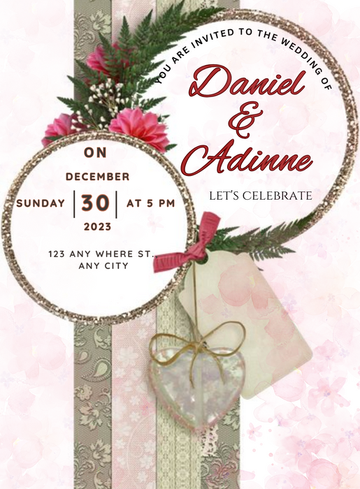 Pink Wreath Gujarati Wedding Invitations-AAGWI024
