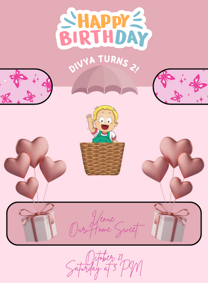 Pinkalicious Kids birthday Invitation-AAKBI024
