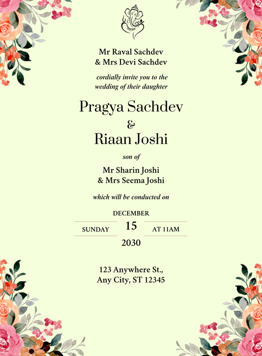 Pink Floral South Indian Wedding Invitation-King of Cards
