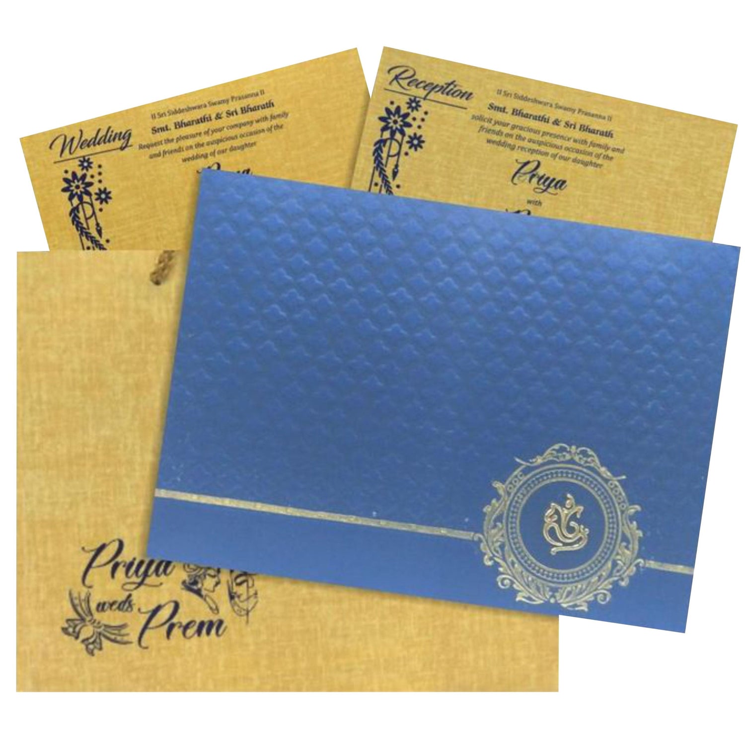 Check out our super cool collection of Blue padded embossed design gold foil design  invitation card at best price. &amp;