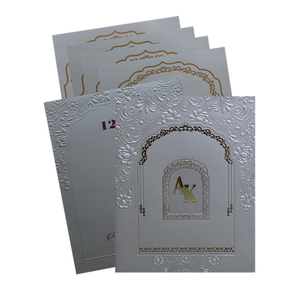 Grey Embossed Floral Wedding Card-King of Cards