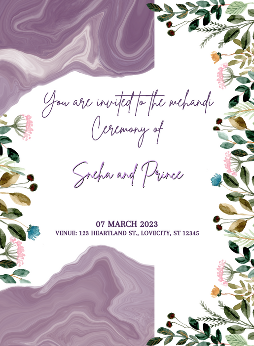 Purple Elegance Mehndi Ceremony Invitation-AAMCI026