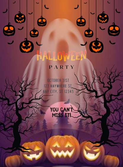 Purple Ghost Holloween Invitation-AAHOO017