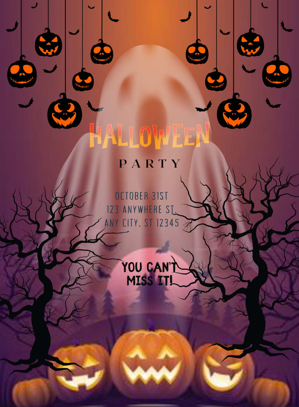 Purple Ghost Holloween Invitation-AAHOO017