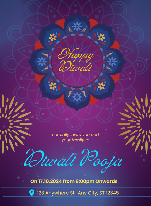 Purple Intricate diwali Invitation-AADIW013