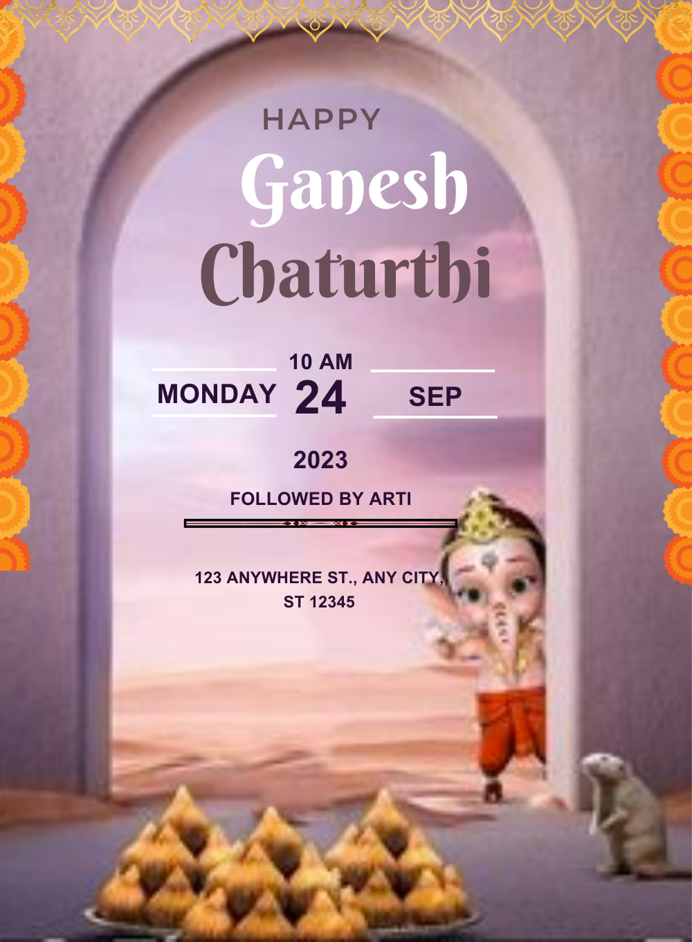 Purple Modak Ganesh Chaturthi Invitations-AAGCI007