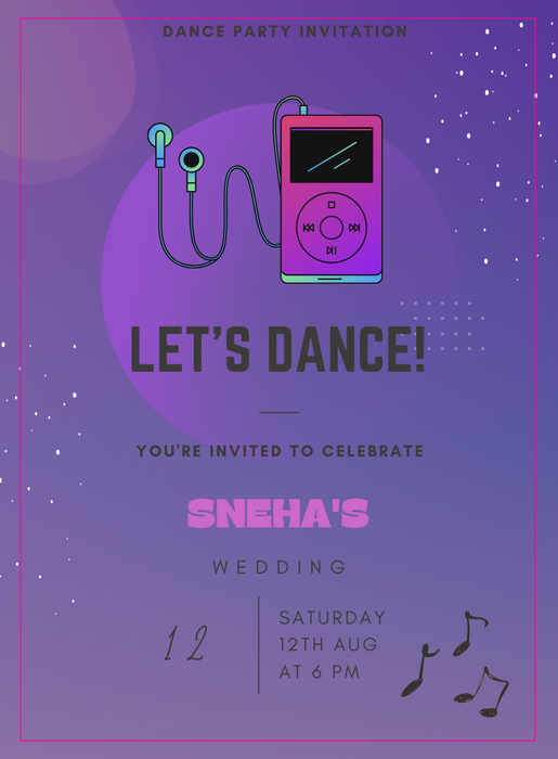 Purple Music Dance Party Invitation-King of Cards