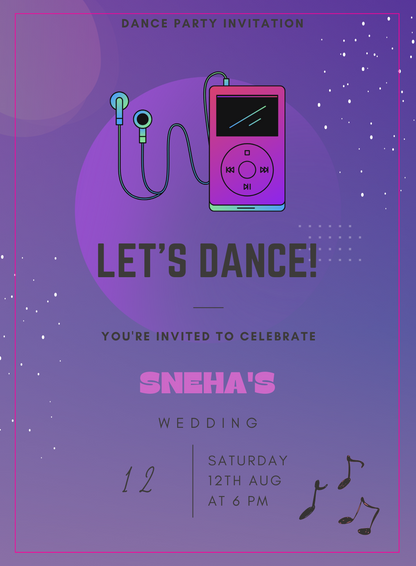 Purple Music Dance Party Invitation-AADPI010